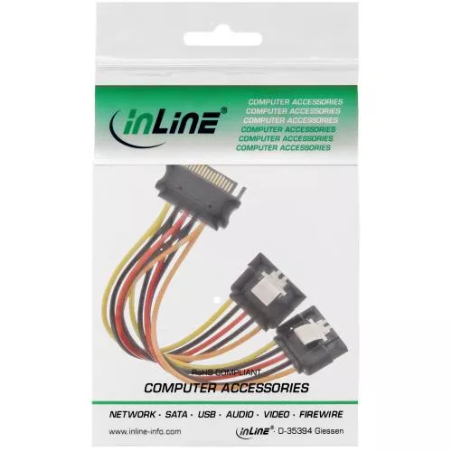 InLine® SATA Strom-Y-Kabel SATA Buchse an 2x SATA Stecker mit Sicherheitslasche 0,15m