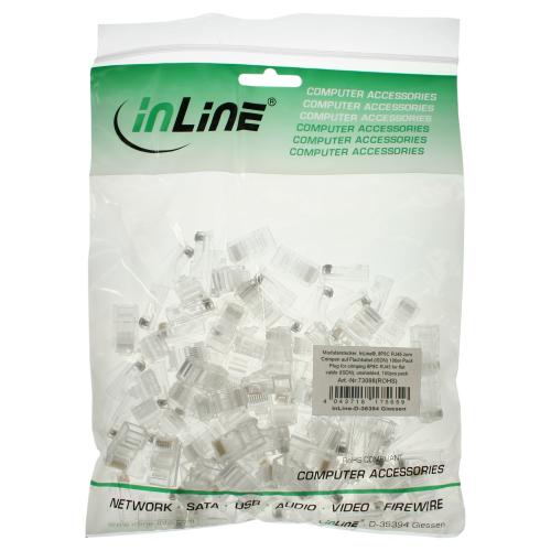 Preview: RJ45 Modularstecker 8P8C – Zum Crimpen auf Flachkabel (ISDN), 100er Pack