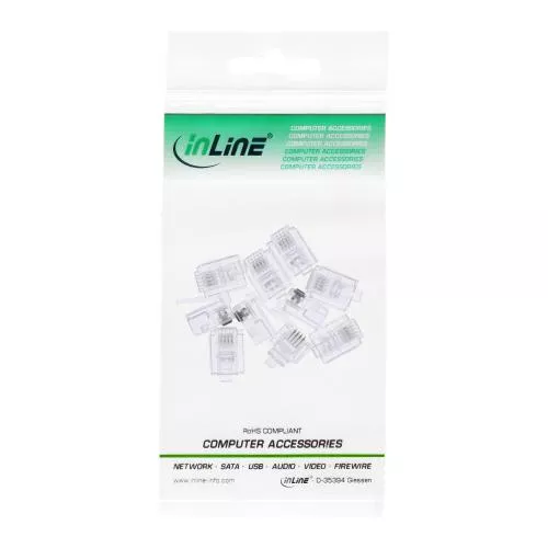 InLine® Modularstecker 6P4C RJ11 zum Crimpen auf Flachkabel 10er Pack