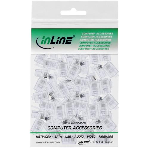 Preview: RJ11 Modularstecker 6P4C – Zum Crimpen auf Flachkabel, 100er Pack