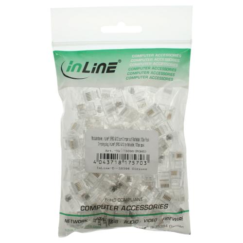 InLine® Modularstecker 6P6C RJ12 zum Crimpen auf Flachkabel 100er Pack