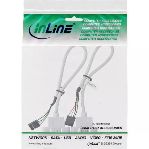 InLine® Slotblech USB 2.0, 2x USB Buchse auf 2x 5pol Pfostenverbinder 0,3m