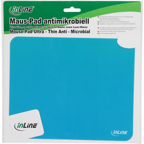InLine® Maus-Pad antimikrobiell ultradünn blau 220x180x0,4mm