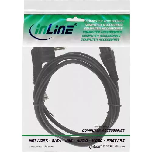InLine® Netzkabel für Notebook Schutzkontaktstecker gewinkelt auf 3pol Kupplung schwarz 2m