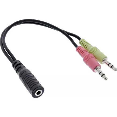 InLine® Audio Headset Adapterkabel 2x 3,5mm Klinke Stecker an 3,5mm Klinke Buchse 4pol. OMTP 0,15m