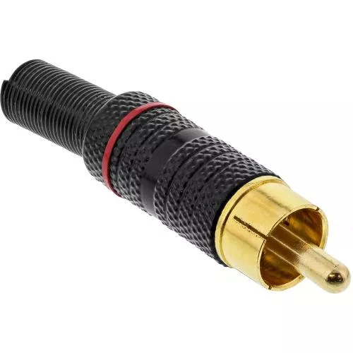 InLine® Cinchstecker Lötversion Metall schwarz Ring rot für 6mm Kabel
