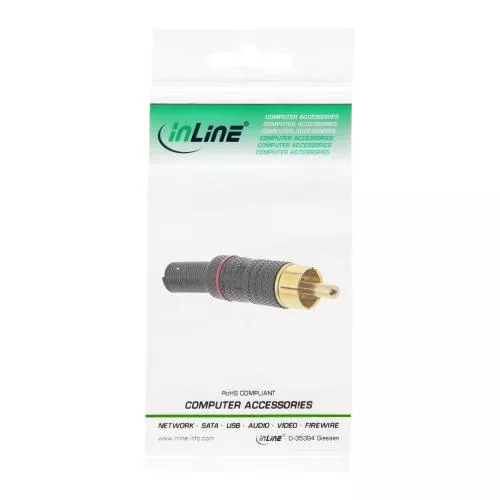 InLine® Cinchstecker Lötversion Metall schwarz Ring rot für 6mm Kabel