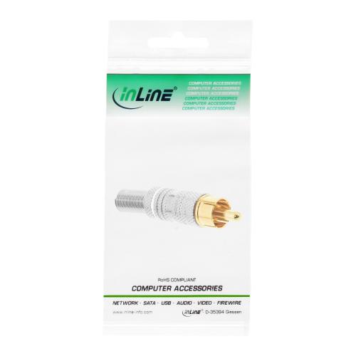 InLine® Cinchstecker Lötversion Metall silber Ring weiß für 6mm Kabel