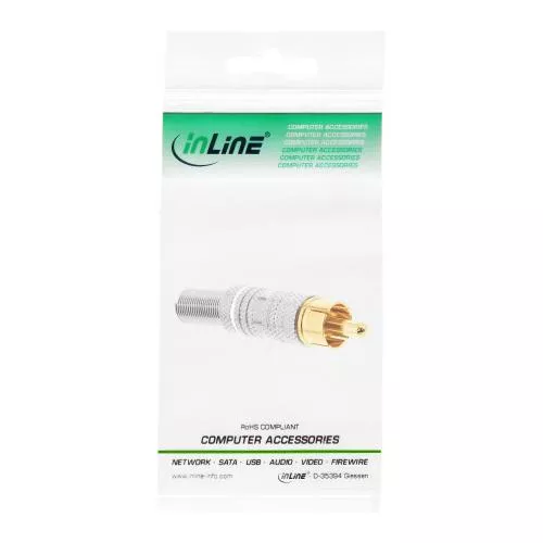 InLine® Cinchstecker Lötversion Metall silber Ring weiß für 6mm Kabel