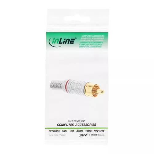 InLine® Cinchstecker Lötversion Metall silber Ring rot für 6mm Kabel