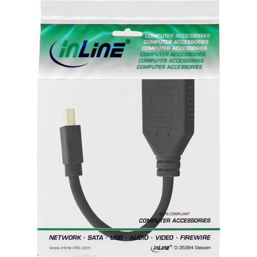 Preview: InLine® Kabel Mini DisplayPort Stecker zu DisplayPort Buchse 4K2K schwarz 0,15m