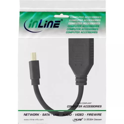 InLine® Kabel Mini DisplayPort Stecker zu DisplayPort Buchse 4K2K schwarz 0,15m