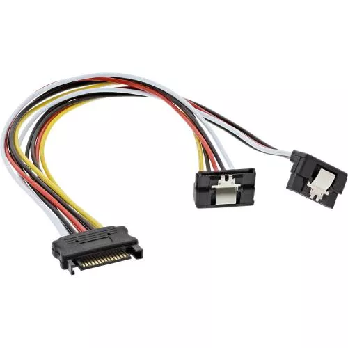 InLine® SATA Strom-Y-Kabel SATA Buchse an 2x SATA Stecker gewinkelt mit Sicherheitslaschen 0,3m