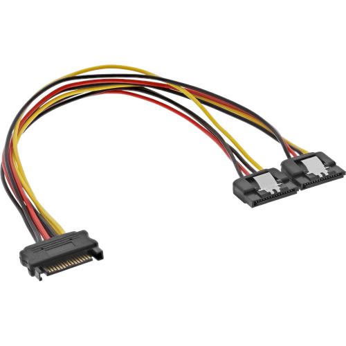 InLine® SATA Strom-Y-Kabel SATA Buchse an 2x SATA Stecker mit Sicherheitslasche 0,3m