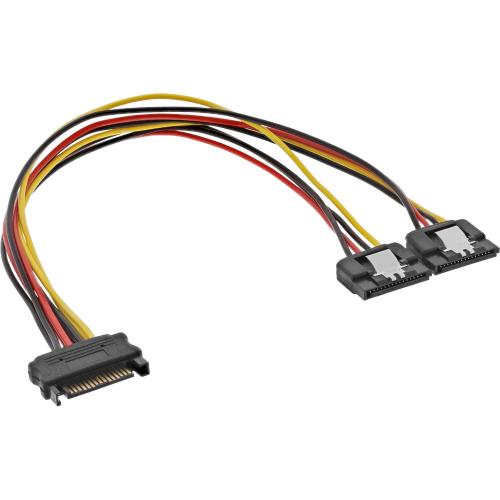 InLine® SATA Strom-Y-Kabel SATA Buchse an 2x SATA Stecker mit Sicherheitslasche 0,3m