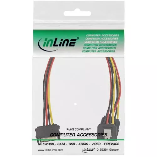 InLine® SATA Strom-Y-Kabel SATA Buchse an 2x SATA Stecker mit Sicherheitslasche 0,3m