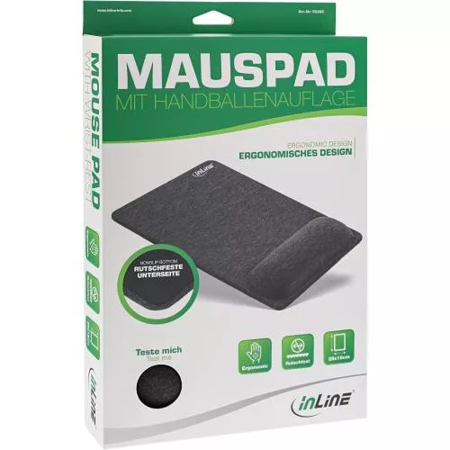InLine® Mauspad mit Handballenauflage textil schwarz