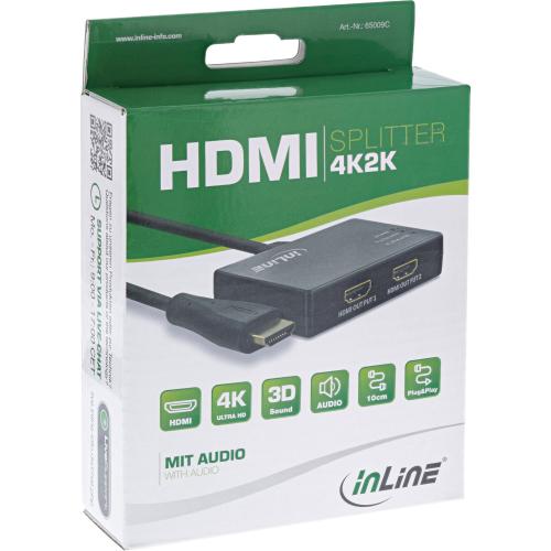 Preview: InLine® HDMI Splitter/Verteiler 2-fach 4K/60Hz mit integriertem Kabel 0,5m