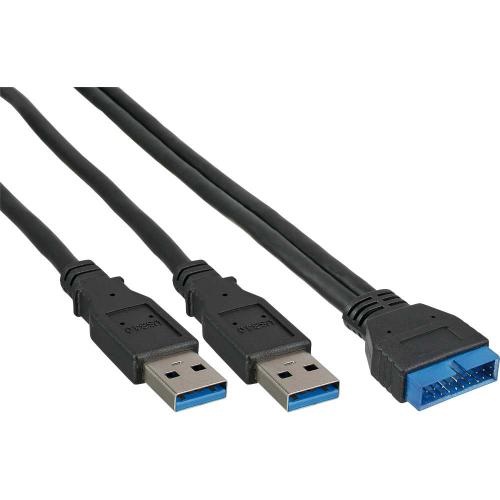 InLine® USB 3.0 Adapterkabel 2x Stecker A auf Pfostenanschluss 19pol. 0,4m