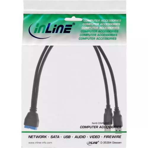 InLine® USB 3.0 Adapterkabel 2x Stecker A auf Pfostenanschluss 19pol. 0,4m