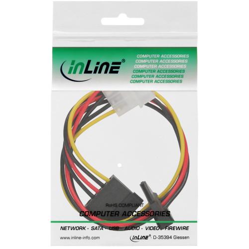 InLine® Strom Kabel intern 1x 13,34cm (5,25") an 2x 15pol SATA 0,3m