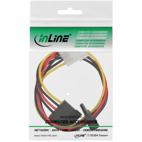 Preview: InLine® Strom Kabel intern 1x 13,34cm (5,25") an 2x 15pol SATA 0,3m