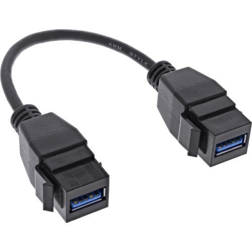 USB 3.2 Keystone-Adapterkabel, 2× USB-A Buchse, 0,2 m, Snap-In, schwarz