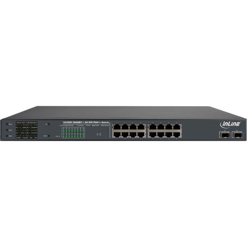 Preview: 16-Port PoE++ Gigabit Switch, 2x SFP, LCD, 300W, 19" Rack