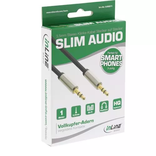 InLine® Basic Slim Audio Kabel Klinke 3,5mm ST/ST, Stereo, 1m