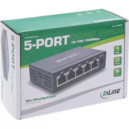 InLine® Gigabit Netzwerk Switch 5-Port 1GBit/s Desktop Metallgehäuse lüfterlos