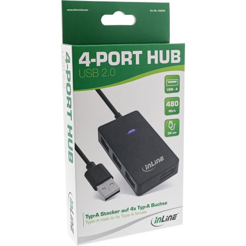 Preview: InLine® USB 2.0 Hub 4 Port schwarz Kabel 30cm