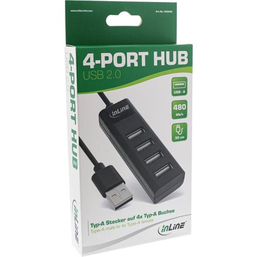 Preview: InLine® USB 2.0 Hub 4 Port schwarz Kabel 30cm