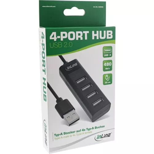 InLine® USB 2.0 Hub 4 Port schwarz Kabel 30cm