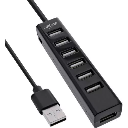 InLine® USB 2.0 Hub 7-Port schwarz mit 1m USB DC Kabel schwarz