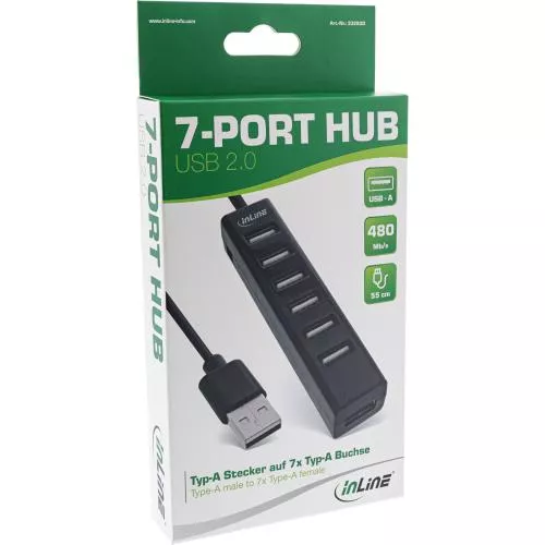 InLine® USB 2.0 Hub 7-Port schwarz mit 1m USB DC Kabel schwarz