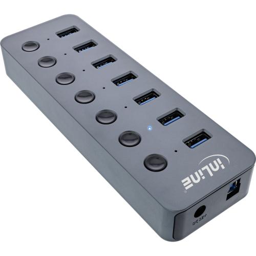 InLine® USB 3.2 Gen.1 Hub 7-Port mit Schalter Aluminium grau mit Netzteil