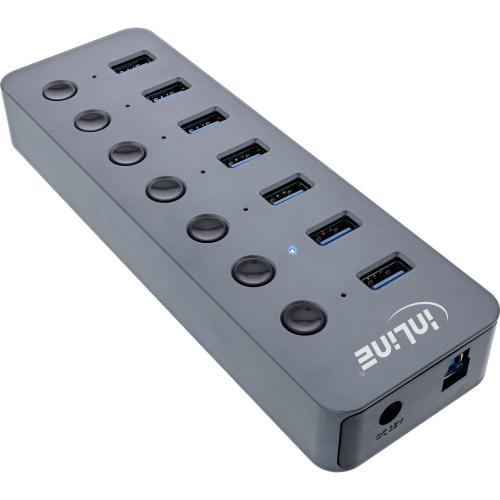 Preview: USB 3.2 Gen.1 Hub 7-Port mit Schalter – Aluminium, grau, inkl. Netzteil