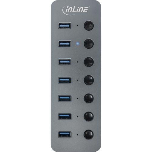 Preview: USB 3.2 Gen.1 Hub 7-Port mit Schalter – Aluminium, grau, inkl. Netzteil