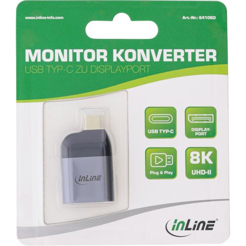 InLine® USB Display Konverter USB Typ-C Stecker zu DisplayPort Buchse (DP Alt Mode) 8K@60Hz