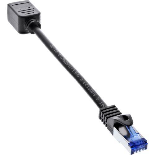Preview: Cat 6A Patchkabel-Verlängerung RJ45 – S/FTP, halogenfrei, 0,2m, schwarz