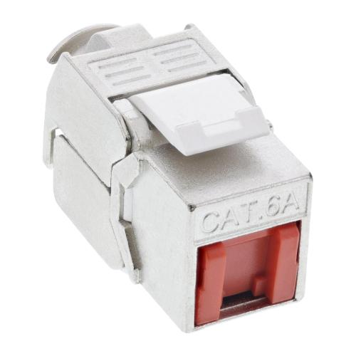 InLine® Keystone RJ45 Buchse LSA Einsatz SNAP-In Cat.6a mit Staubschutz rot