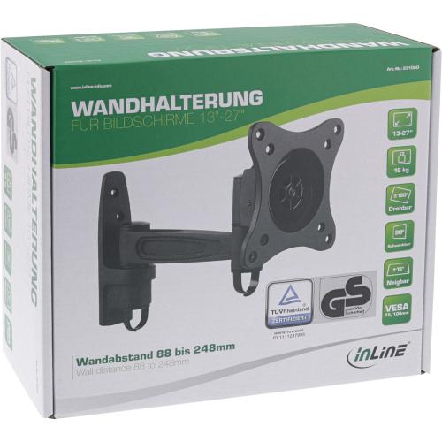Preview: InLine® Wandhalterung für TFT bis 69cm (27") max. 15kg einteiliger Arm