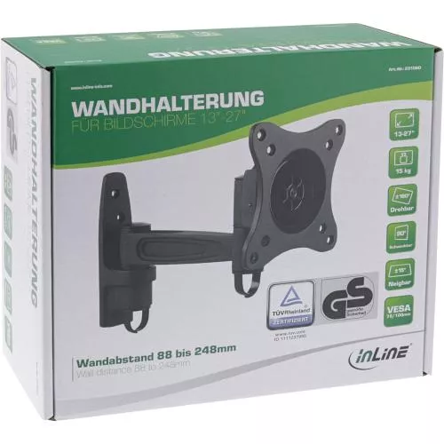 InLine® Wandhalterung für TFT bis 69cm (27") max. 15kg einteiliger Arm