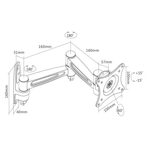 InLine® Wandhalterung für TFT bis 68cm (27") max. 15kg 2-teiliger Arm