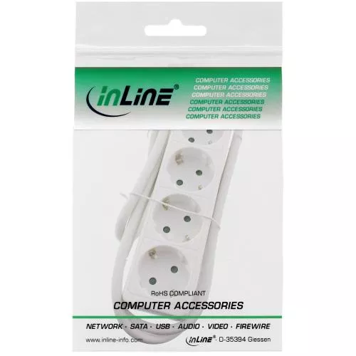 InLine® Steckdosenleiste 4-fach Schutzkontakt 3m weiß