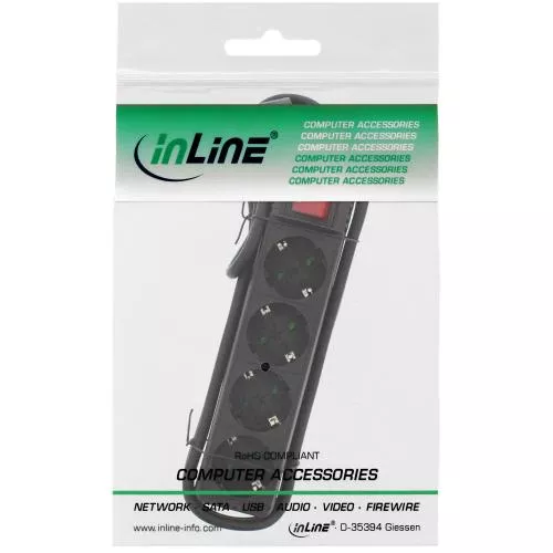 InLine® Steckdosenleiste 4-fach Schutzkontakt mit Schalter 5m schwarz