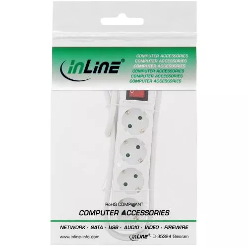 InLine® Steckdosenleiste 4-fach Schutzkontakt mit Schalter 3m weiß
