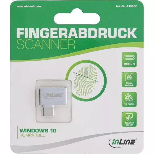 InLine® USB Typ-C Fingerabdruck Scanner Windows Hello kompatibel