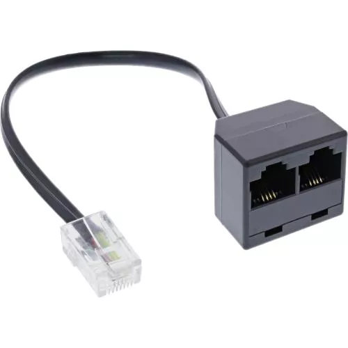 InLine® ISDN Verteiler 1x RJ45 St an 2x RJ45 Bu (8P4C) mit 15cm Kabel ohne Endwiderstände
