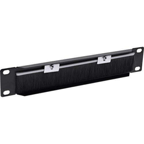 Preview: 10" Kabel-Durchführungsplatte mit Bürste, 1HE – RAL 9005 Schwarz
